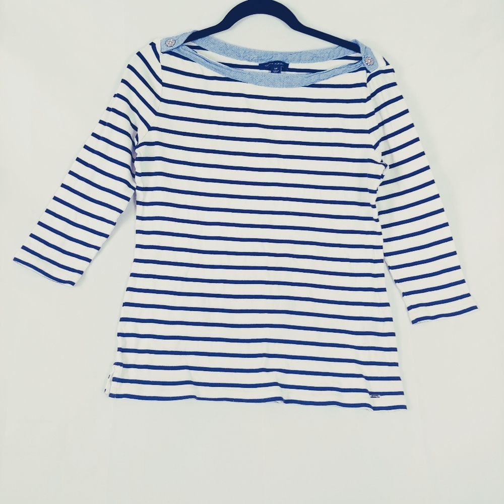 Tommy Hilfiger Blue/White Striped 3/4 Sleeve Blouse Women's Size S/P